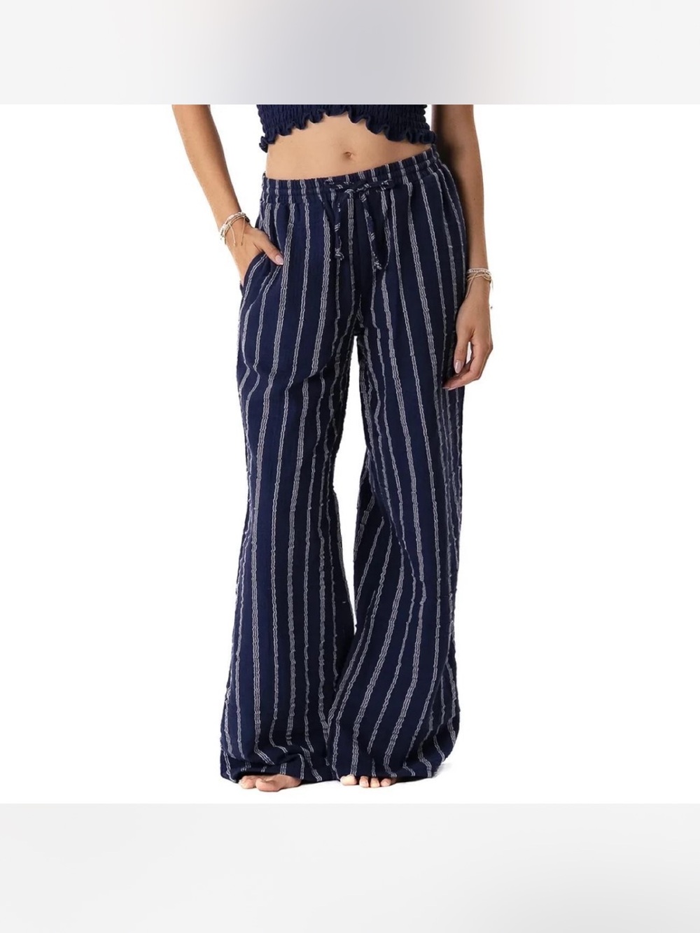 Wide Leg Navy Stripe sky lunar lotus & luna pants